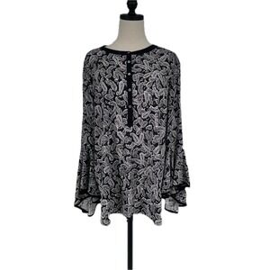 NWT Slim Factor By Investments L Large Black Paisley Top Flare Sleeves